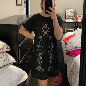 Black floral mini dress